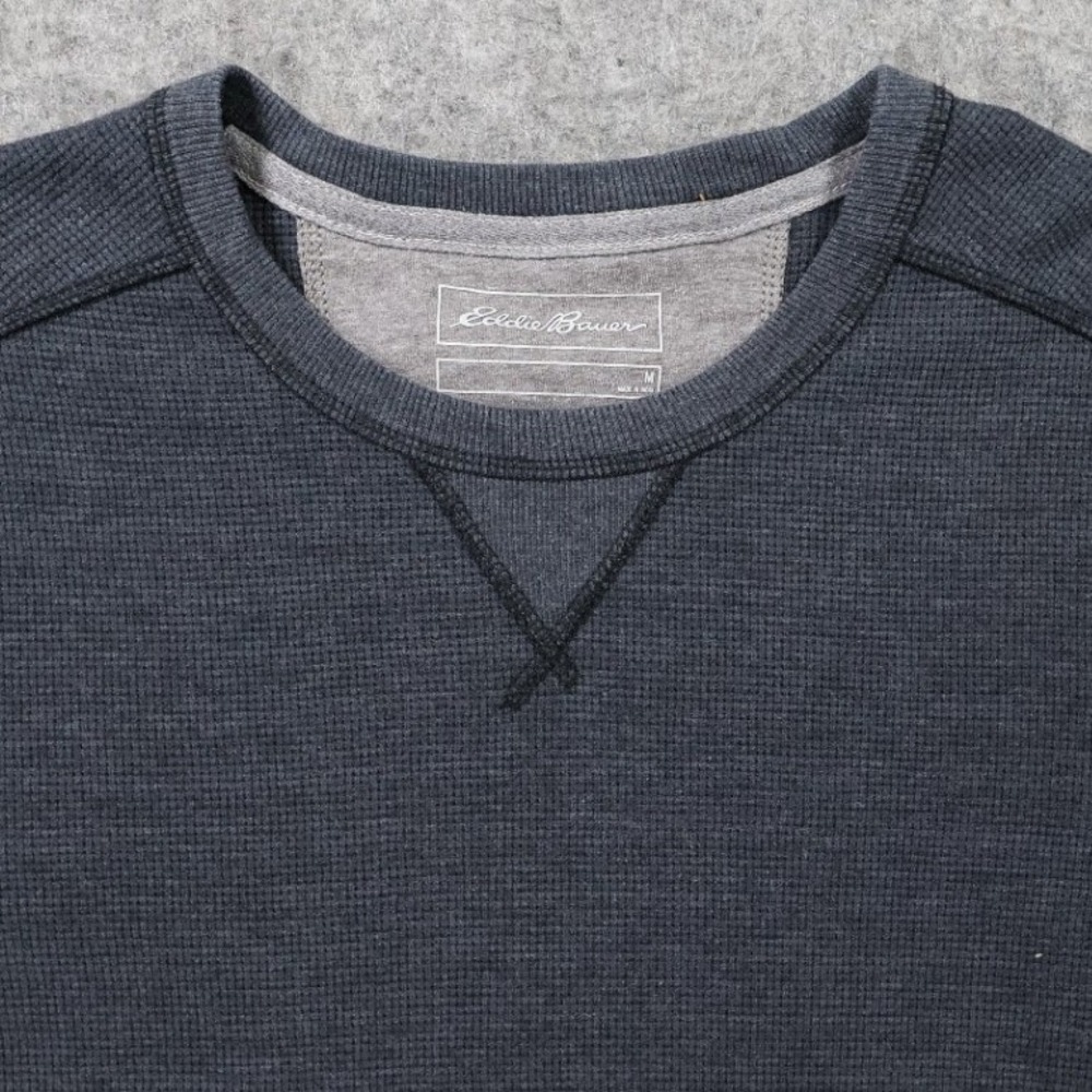 Eddie Bauer Pullover Sweatshirt Mens M Charcoal Grey Excellent Waffle Knit 1454 - Picture 3 of 7